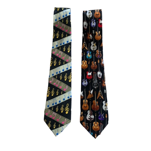 Lot of 2 Hand Made Music Inspired Men’s Ties Guitar Music Notes Prints - Picture 2 of 10